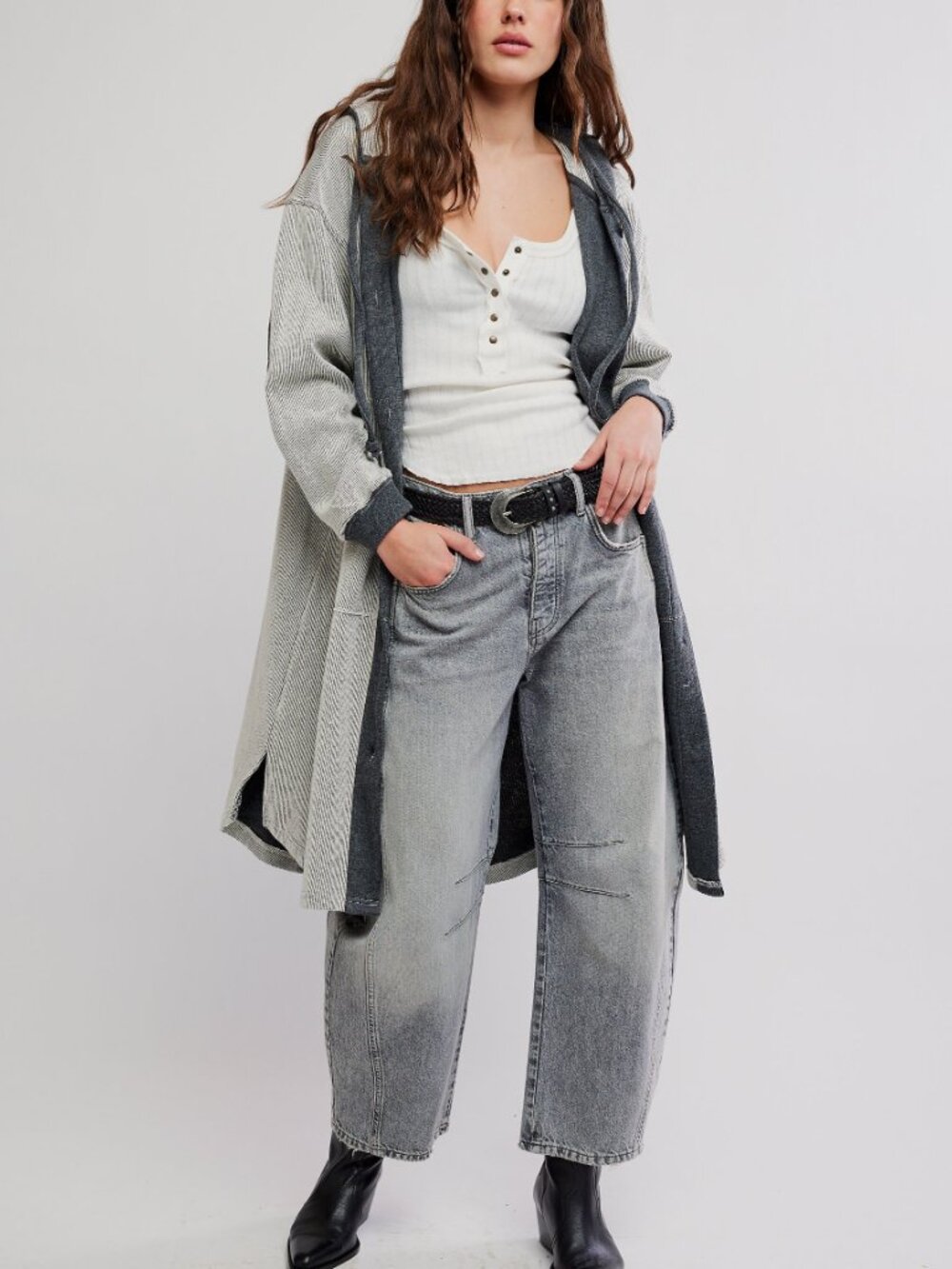 🆕 FREE PEOPLE Tomorrows Sweatshirt Cardigan / Dark Heather Grey Combo
